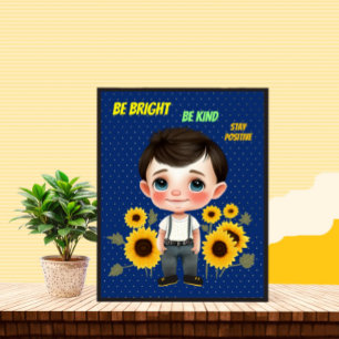 Poster Petit garçon avec tournesol