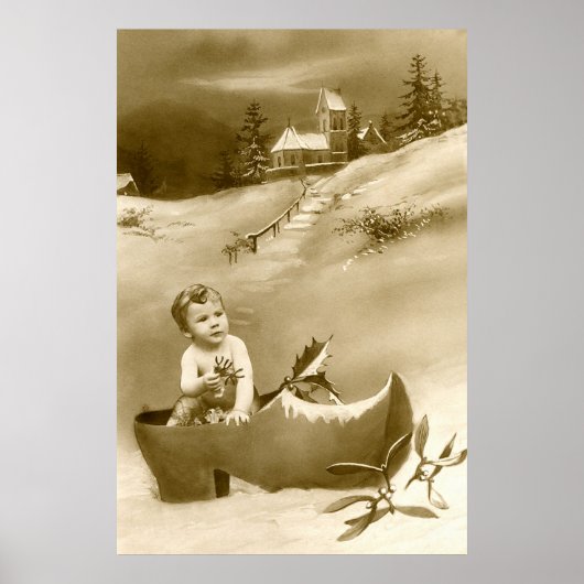 Poster Petit garçon de Noël, clog et mistletoe (Devant)