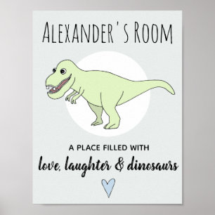 Poster Petit garçon Doodle Dinosaur T-Rex avec nom Nurser
