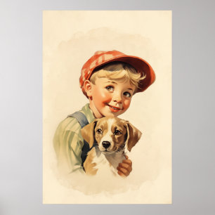 Poster Petit garçon et chien