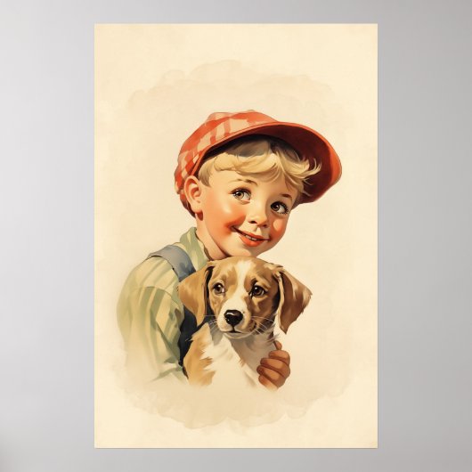 Poster Petit garçon et chien (Devant)