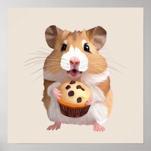 Poster Petit Hamster Cute Tenant Un Muffin (Devant)