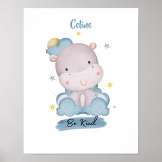 Poster Petit Hippopotame des Nuages des Leçons