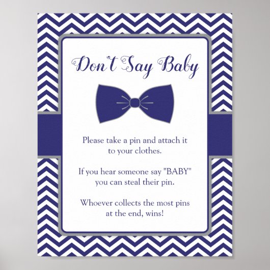 Poster Petit homme Bow Cravate Baby shower ne pas dire bé (Devant)