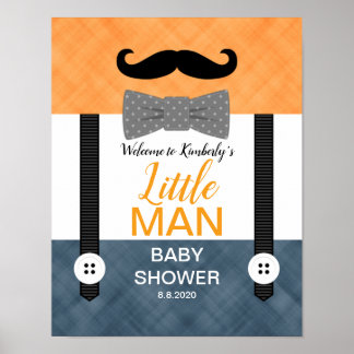 Poster Petit homme moustache bébé garçon douche signe de 