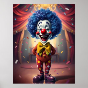 Poster Petit joli clown rocheux horloger avec des cheveux