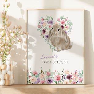 Poster Petit Lapin Floral Amour Coeur Bienvenue