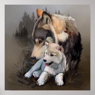 Poster Petit loup et sa mère