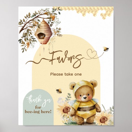 Poster Petit miel Ours d'abeille Baby shower Faveurs (Devant)