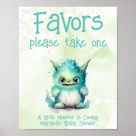 Poster Petit Monster Boy Baby shower Faveurs (Devant)