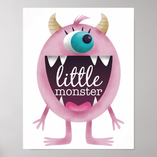 Poster Petit Monstre Chambre de Fille Rose (Devant)