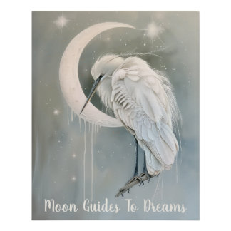 Poster Petit oiseau héron dormant sur Lune