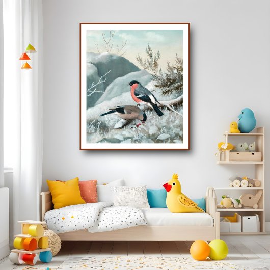 Poster Petit oiseau mignon - Bullfinch, Art