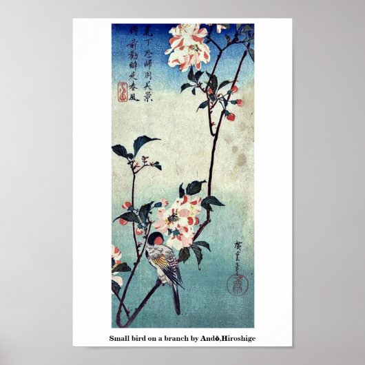 Poster Petit oiseau sur une branche par Andō, Hiroshige (Devant)