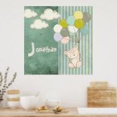 Poster Petit ours blanc ballons garçon rustique (Cuisine)