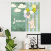 Poster Petit ours blanc ballons garçon rustique (Bureau à domicile)