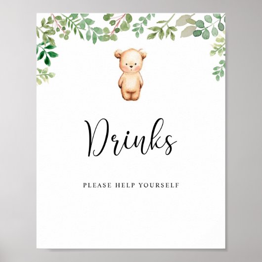 Poster petit ours Boissons servez-vous (Devant)