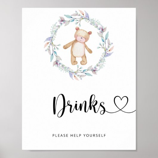 Poster petit ours Boissons servez-vous (Devant)