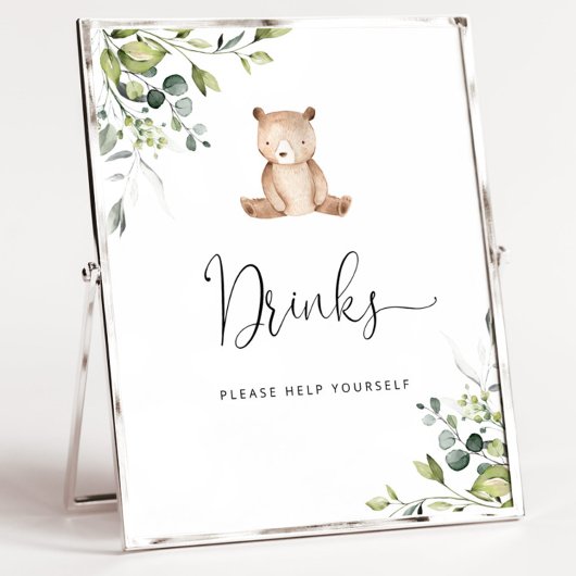 Poster Petit ours Eucalyptus Boissons se servir