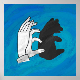 Poster Petit Ours Ombre Sur Bleu