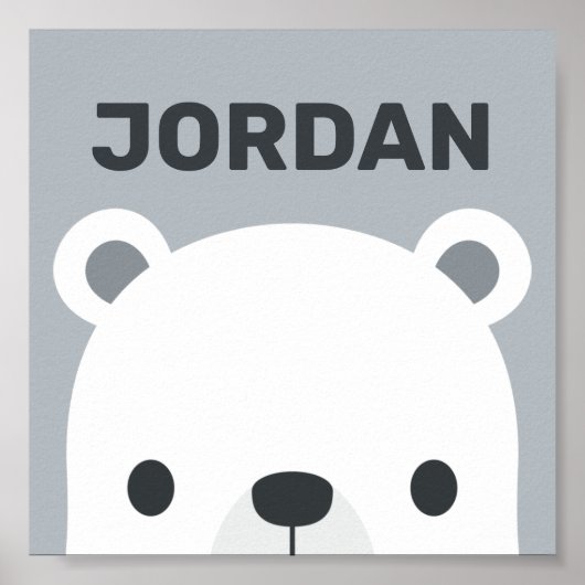 Poster Petit Ours polaire mignon avec nom personnalisé Po (Devant)
