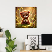 Poster Petit ourson avec des fleurs dans la forêt enchant (Bureau à domicile)