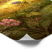 Poster Petit ourson avec des fleurs dans une forêt enchan (Coin)