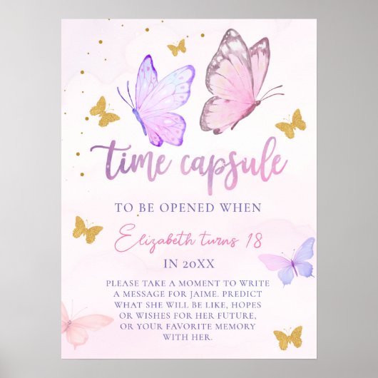 Poster Petit Papillon rose pourpre Anniversaire Capsule (Devant)