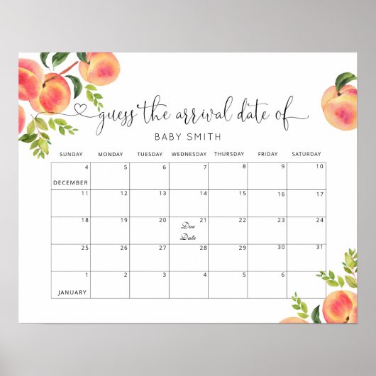 Poster Petit pêcher Devinez la date prévue Calendrier Aff (Devant)