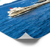 Poster Petit phare rouge français sur une falaise blanche (Coin)