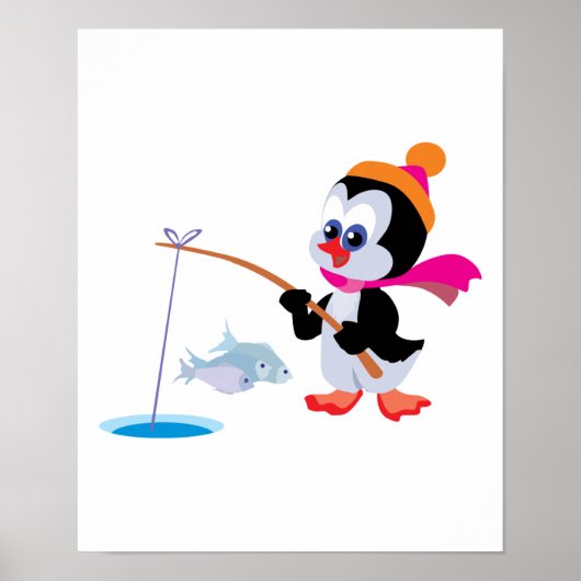Poster petit pingouin de pêche à la glace (Devant)