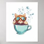 Poster Petit Plongeur Chat - Drôle Scuba Kitty Tea Lover (Devant)