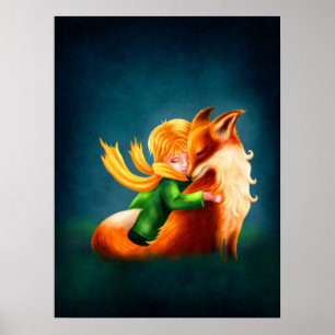 Poster Petit Prince et Renard. Illustration d'art de la p