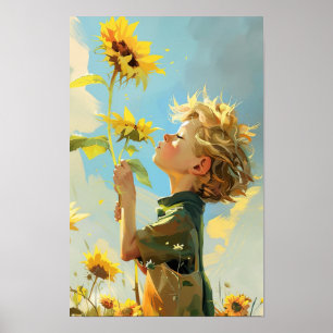 Poster Petit Prince Fantaisiste Sentant des Tournesols De