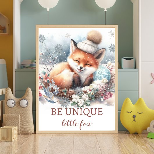 Poster Petit renard Bébé Garçon Nursery Aquarelle du bois