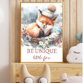 Poster Petit renard Bébé Garçon Nursery Aquarelle du bois
