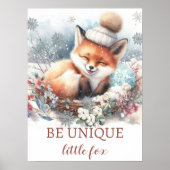 Poster Petit renard Bébé Garçon Nursery Aquarelle du bois (Devant)