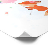 Poster Petit renard mignon volant avec ballon rose (Coin)