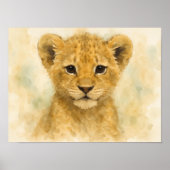 Poster Petit roi : Portrait adorable de lionceau à l'aqua (Devant)