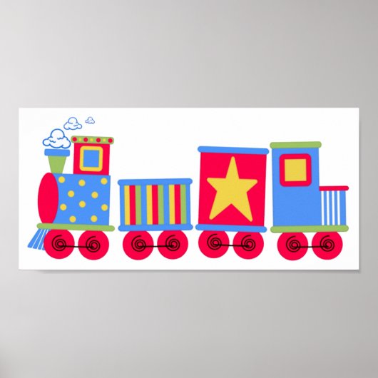 Poster Petit train bleu et rouge (Devant)