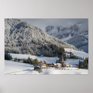 Poster Petit village alpin dans l'affiche de neige