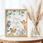 Poster Petit Wild One Safari Baby shower Déchets Raffle<br><div class="desc">Les panneaux de baby shower de Cute a Little Wild One is On the Way sont agrémentés d'une jolie végétation avec de mignons animaux de safari à l'aquarelle. Personnalisez avec vos détails.</div>