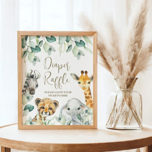 Poster Petit Wild One Safari Baby shower Déchets Raffle