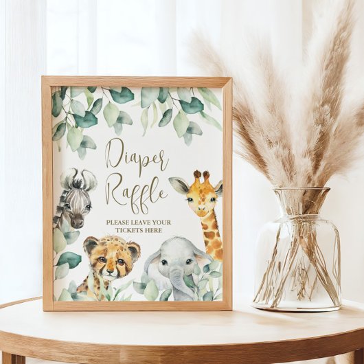 Poster Petit Wild One Safari Baby shower Déchets Raffle