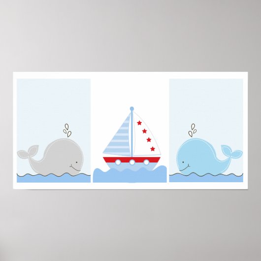 Poster Petite baleine bleue et bateaux à voile (Devant)