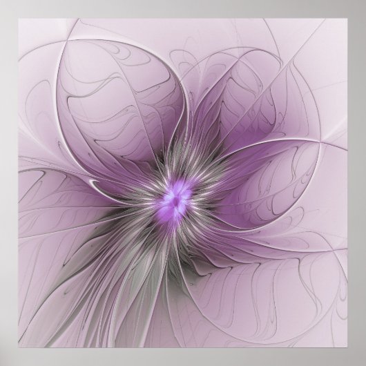 Poster Petite Beauté Moderne Mauve Grey Fractal Art Flowe (Devant)