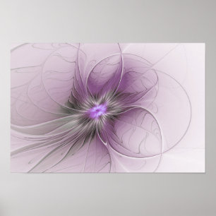 Poster Petite Beauté Moderne Mauve Gris Art Fractal Fleur