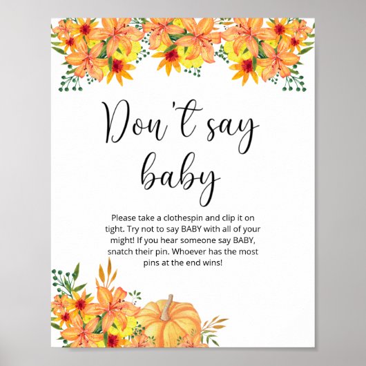 Poster Petite citrouille florale Ne dites pas bébé  (Devant)