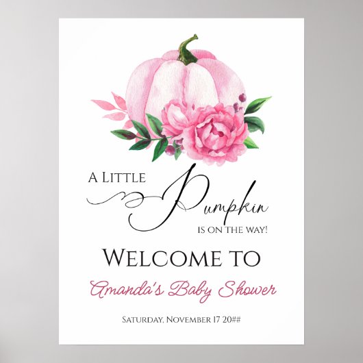 Poster Petite Citrouille Rose Foncé Fête de Bébé Rustique (Devant)