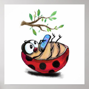 Poster Petite coccinelle avec porte-téléphone de printemp